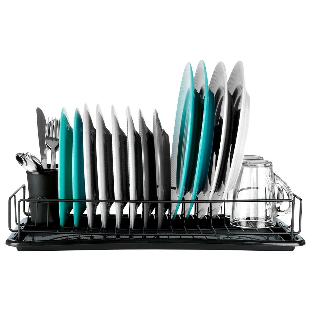 Elegant black dish rack with drainage tray