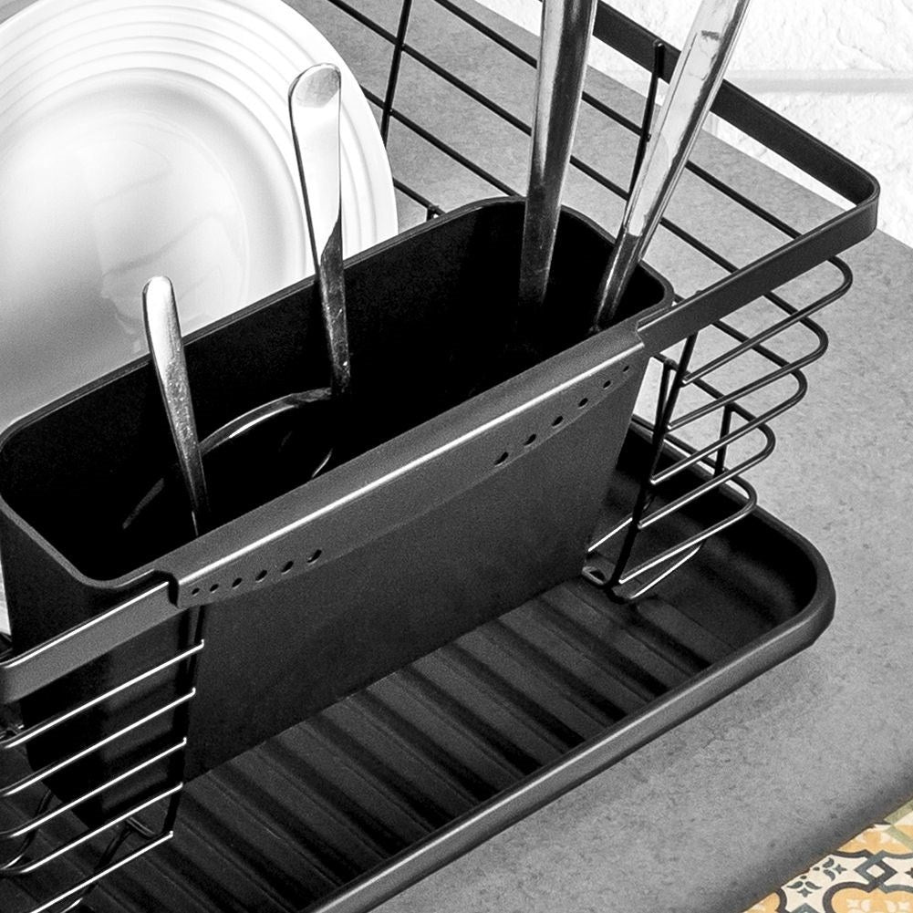 Elegant black dish rack with drainage tray