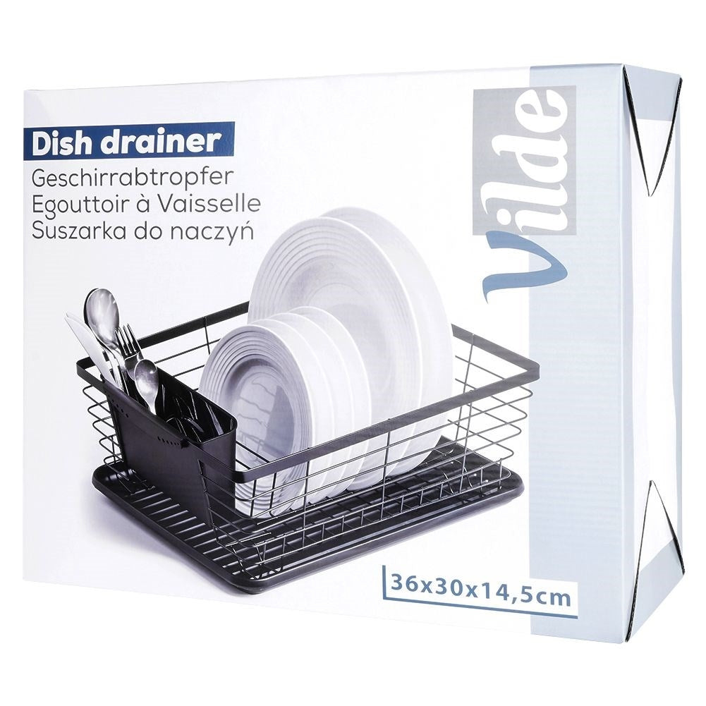 Elegant black dish rack with drainage tray