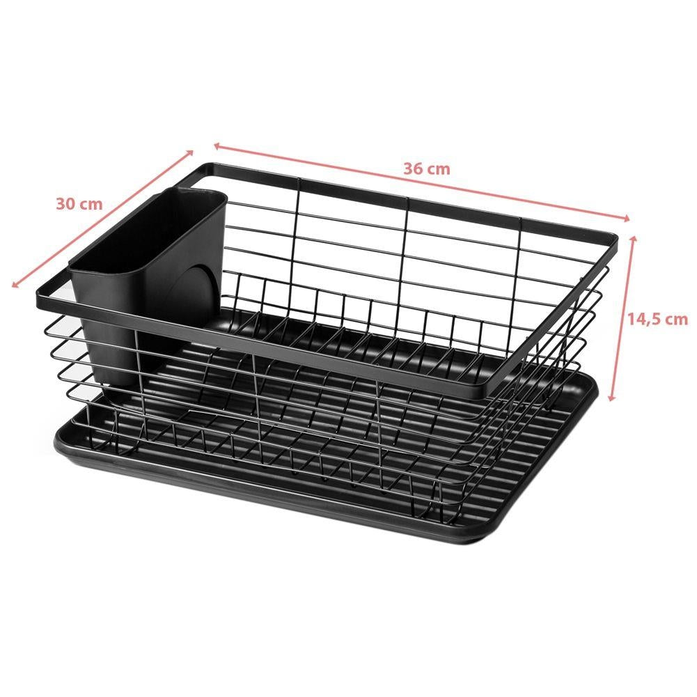 Elegant black dish rack with drainage tray