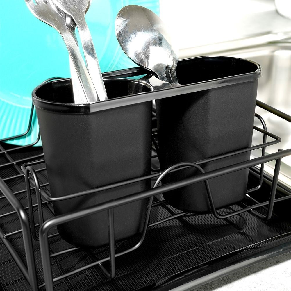 Elegant black dish rack with drainage tray
