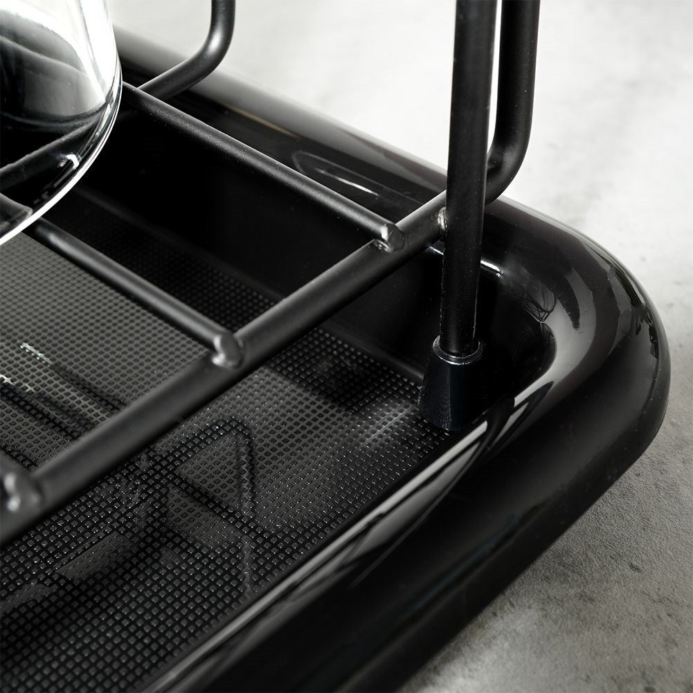 Elegant black dish rack with drainage tray