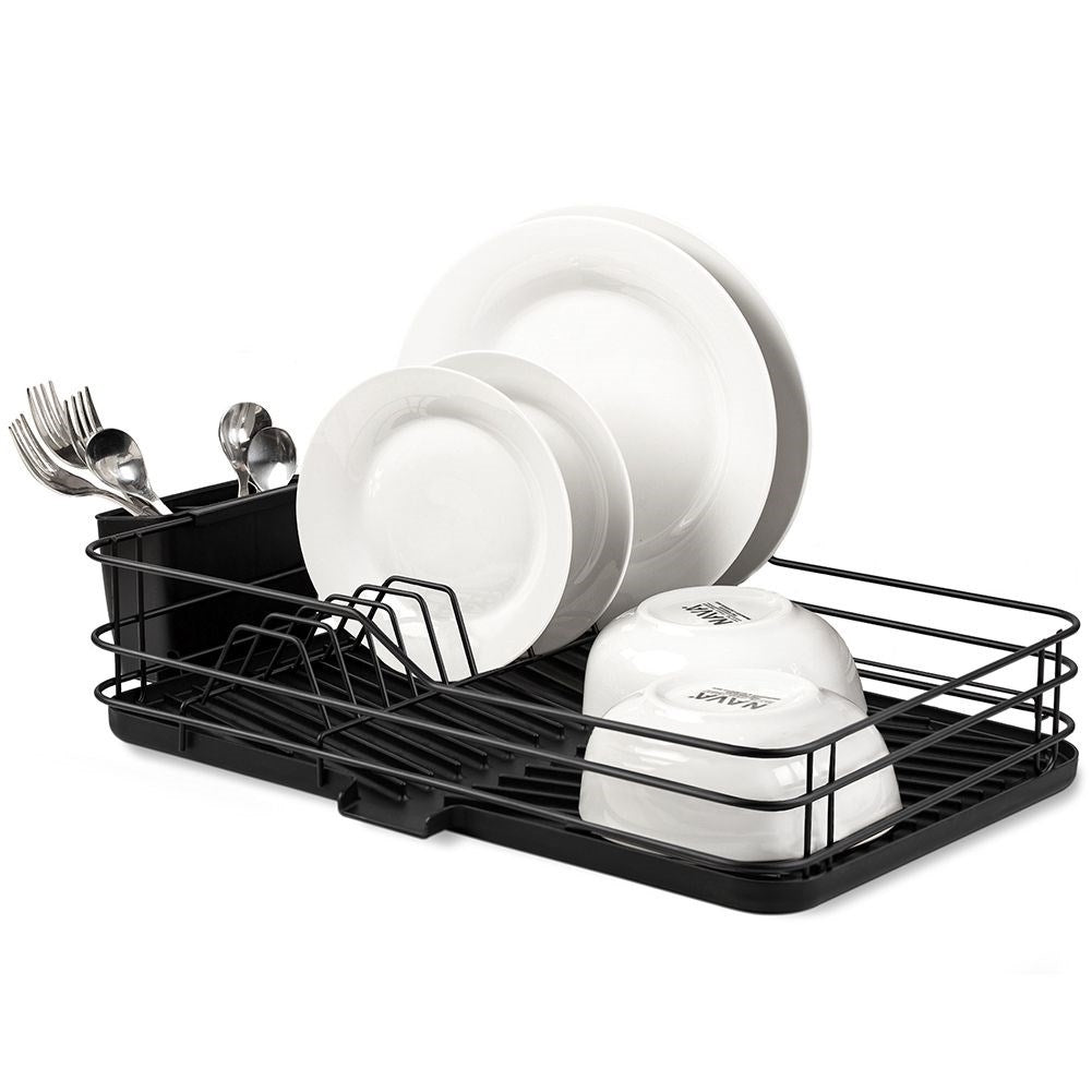 Elegant black dish rack with drain tray