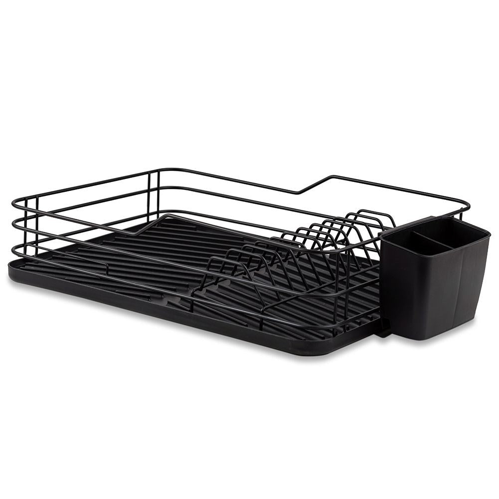 Elegant black dish rack with drain tray