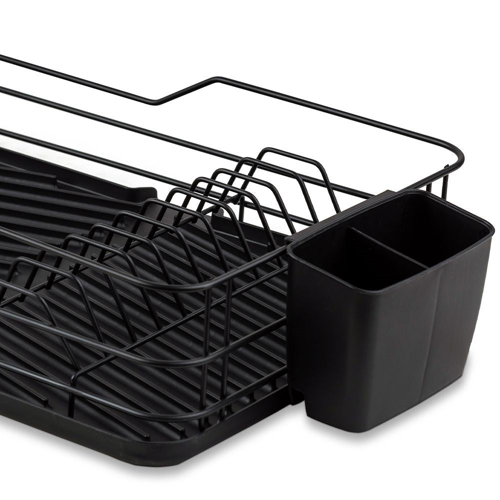 Elegant black dish rack with drain tray