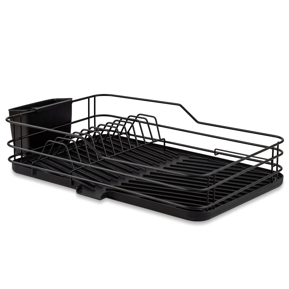 Elegant black dish rack with drain tray