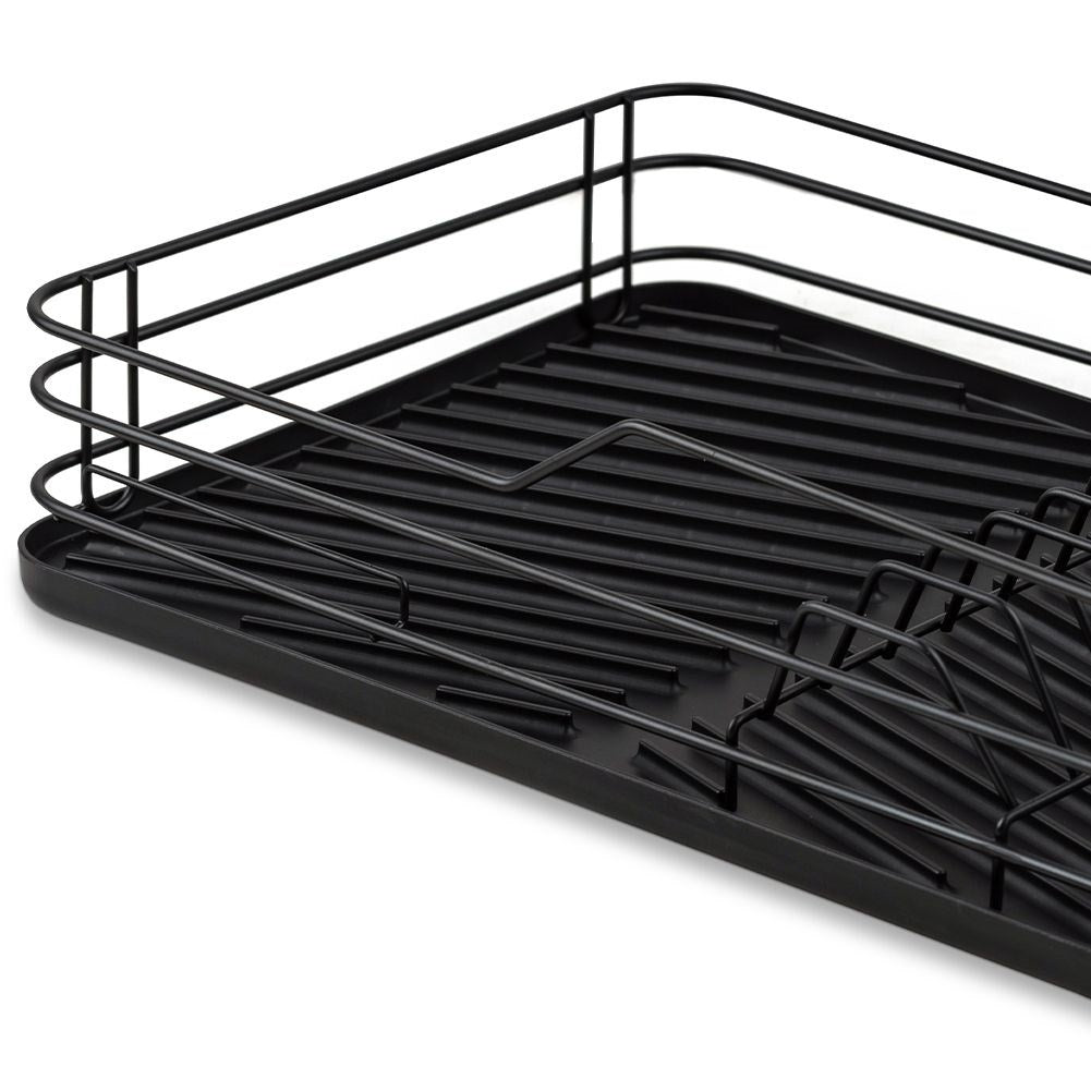 Elegant black dish rack with drain tray