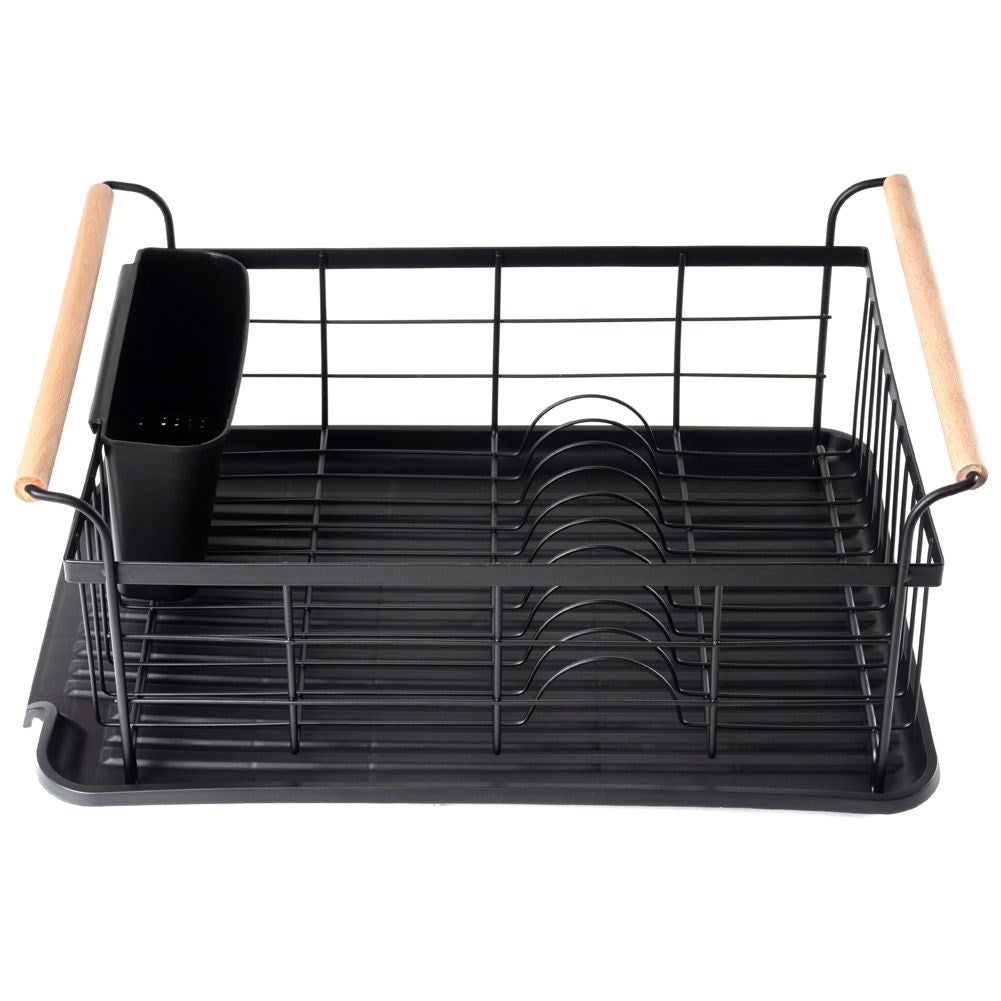 Elegant black dish rack with drip tray and space for everything