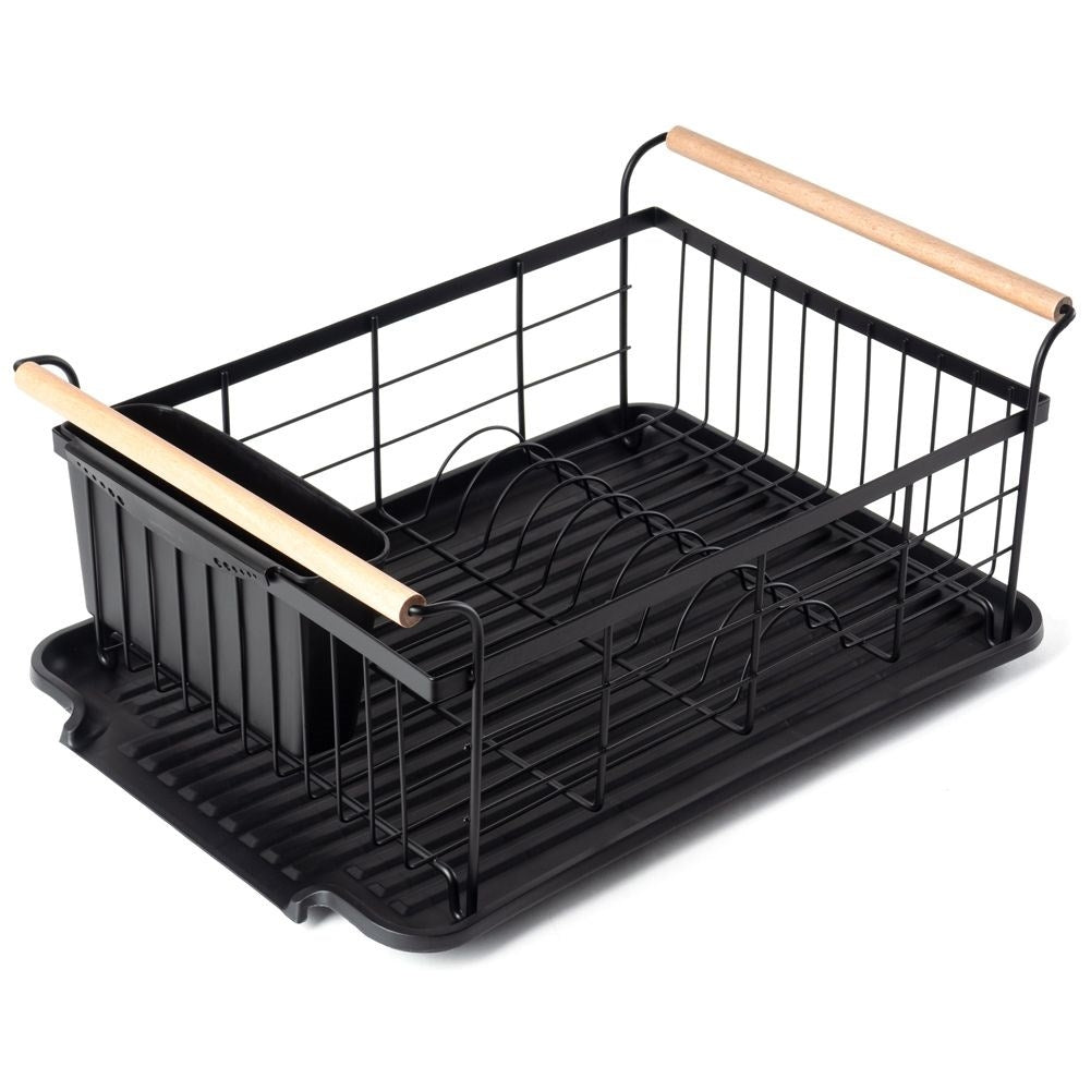 Elegant black dish rack with drip tray and space for everything