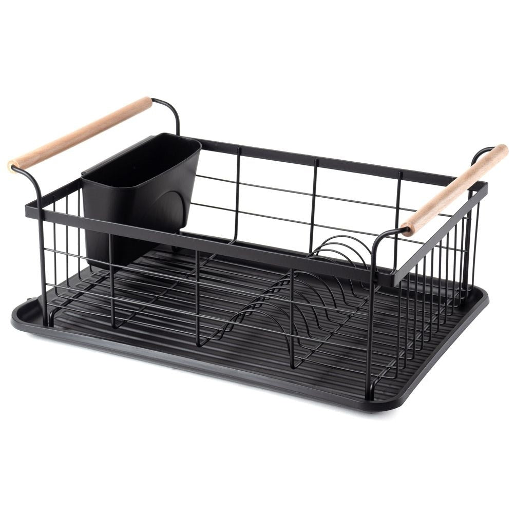 Elegant black dish rack with drip tray and space for everything