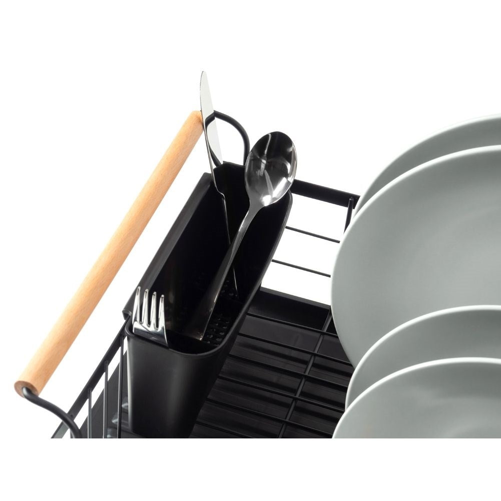 Elegant black dish rack with drip tray and space for everything