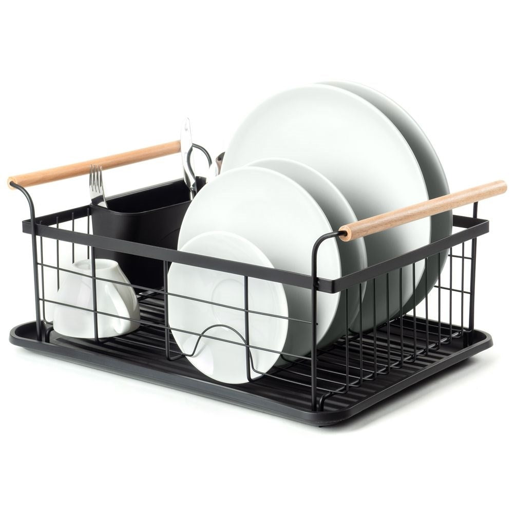 Elegant black dish rack with drip tray and space for everything