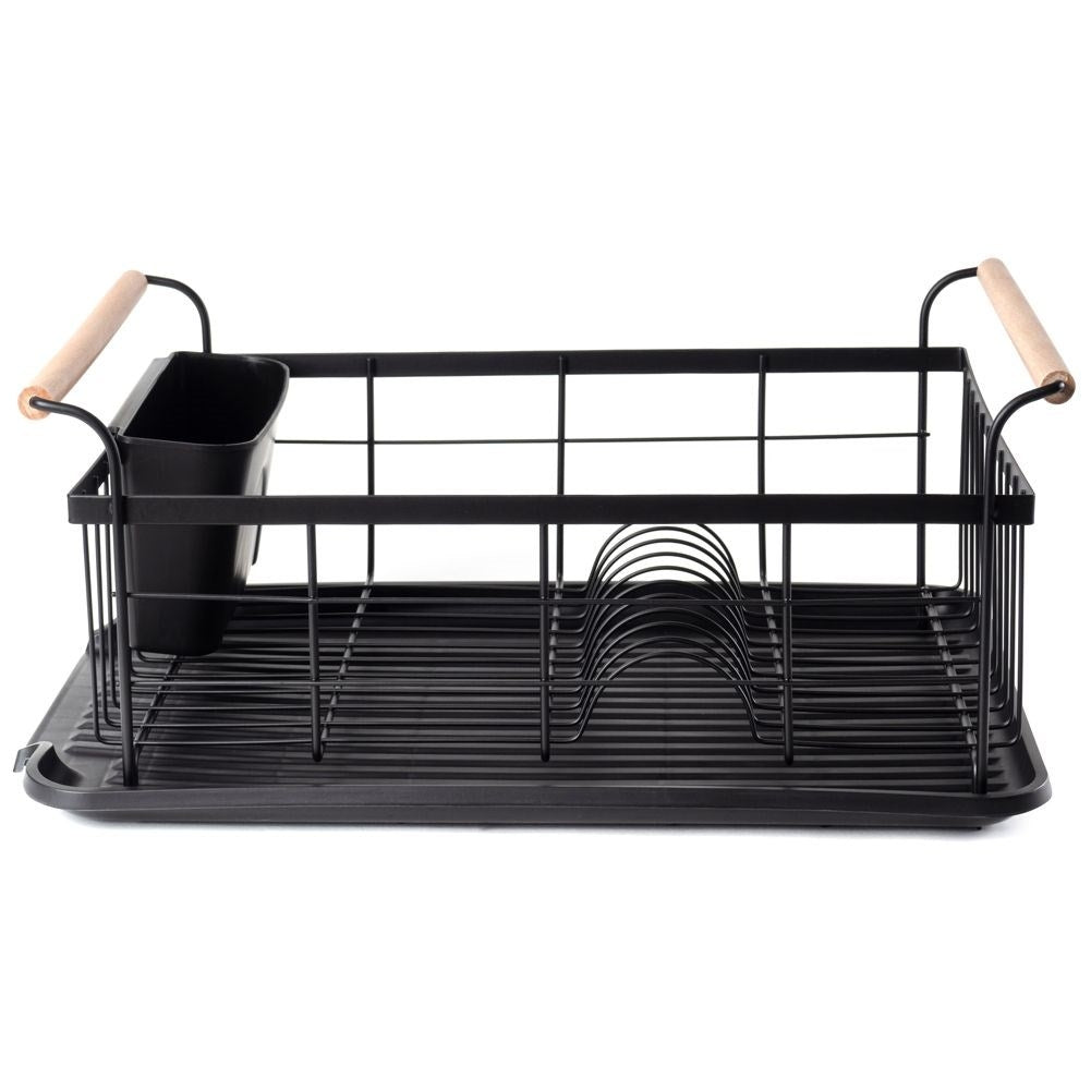 Elegant black dish rack with drip tray and space for everything