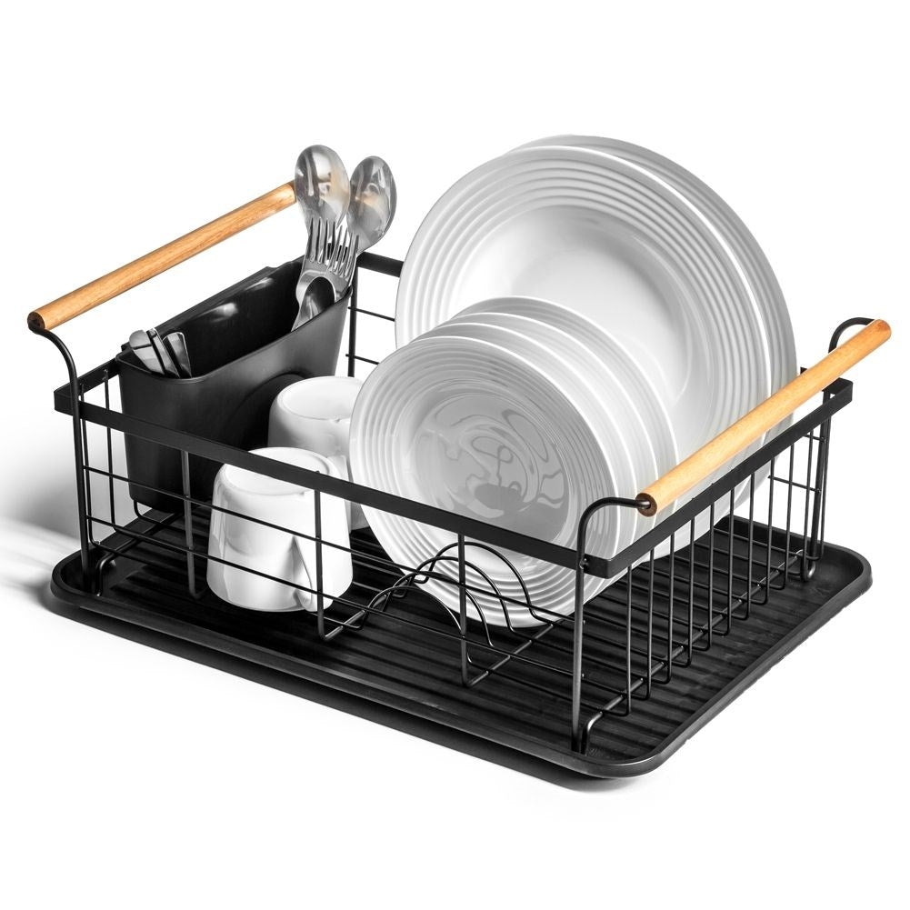 Elegant black dish rack with drip tray and space for everything
