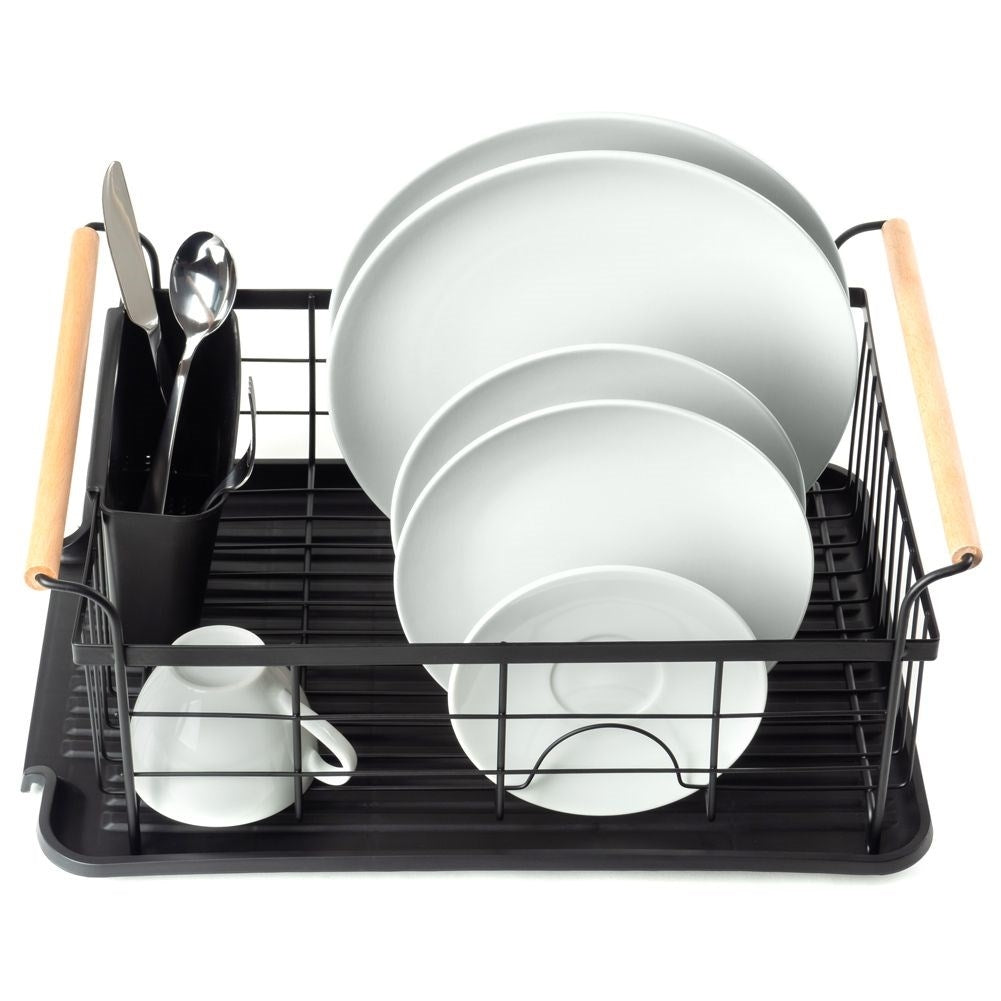 Elegant black dish rack with drip tray and space for everything