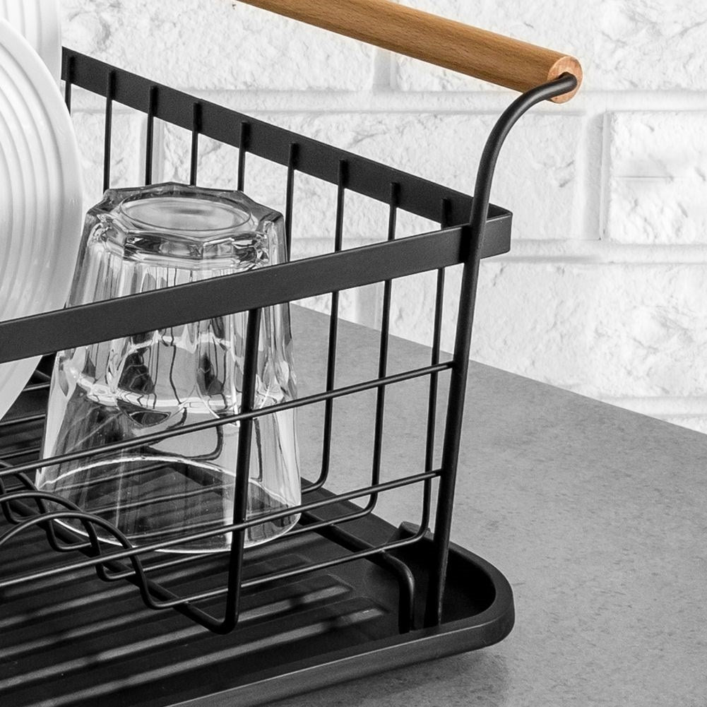 Elegant black dish rack with drip tray and space for everything