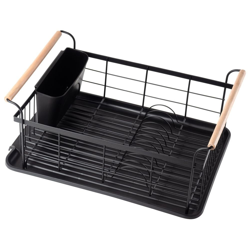 Elegant black dish rack with drip tray and space for everything