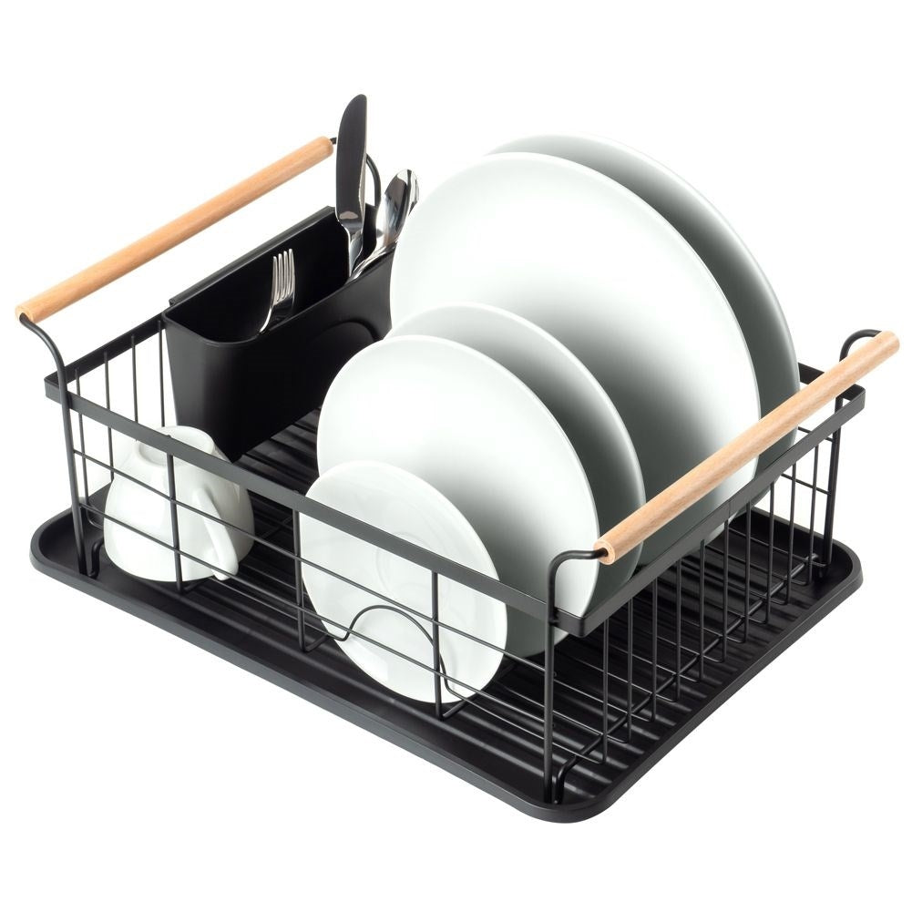 Elegant black dish rack with drip tray and space for everything