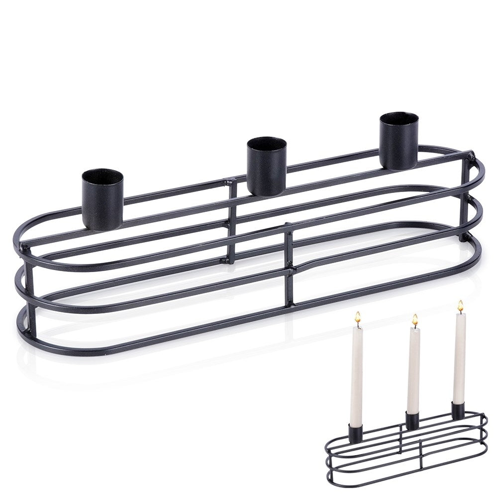 Elegant black metal candle holder for three candles