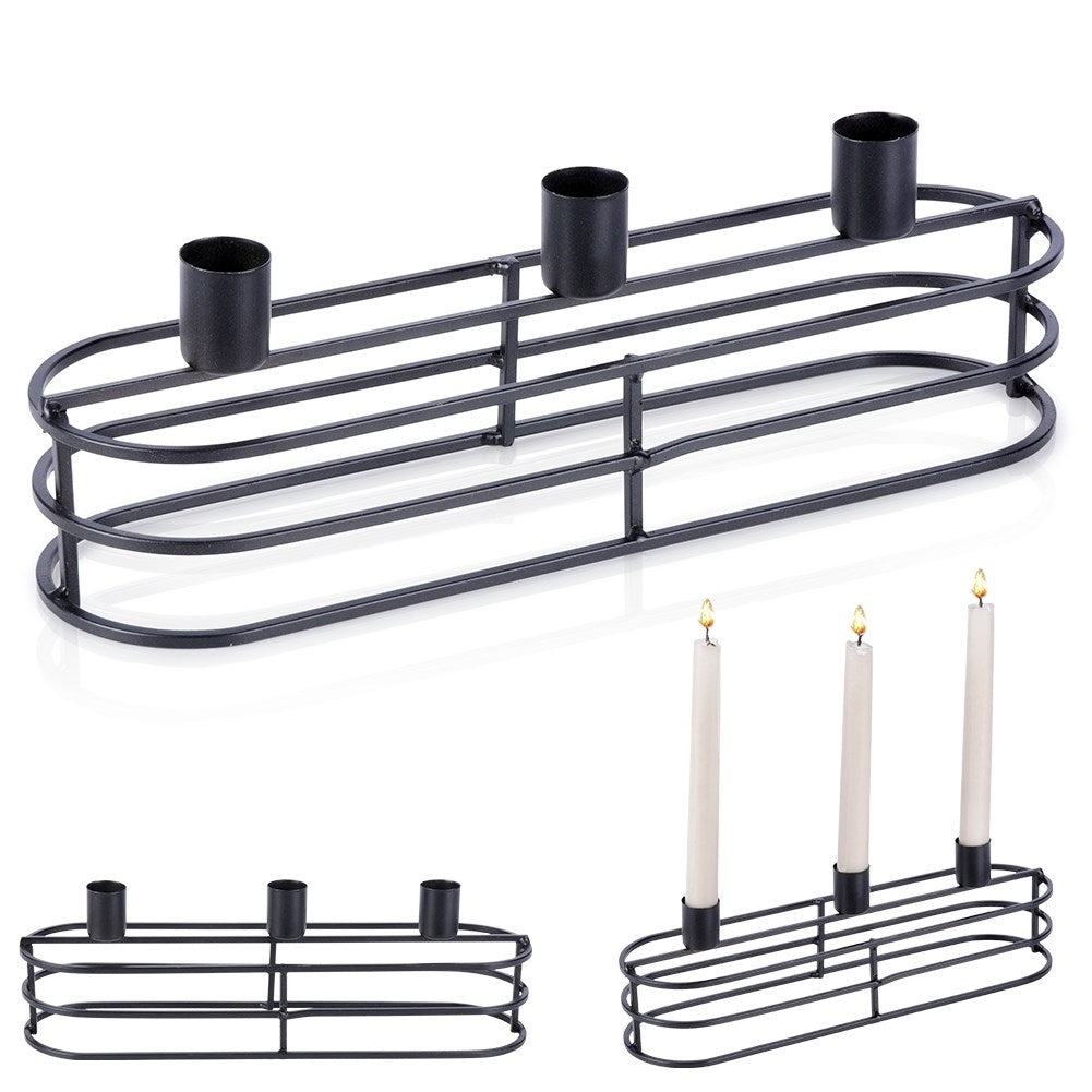 Elegant black metal candle holder for three candles