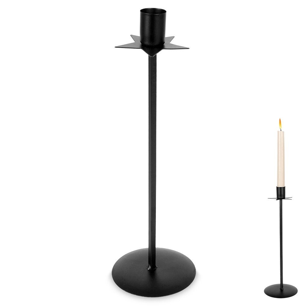 Elegant black metal candlestick with decorative star