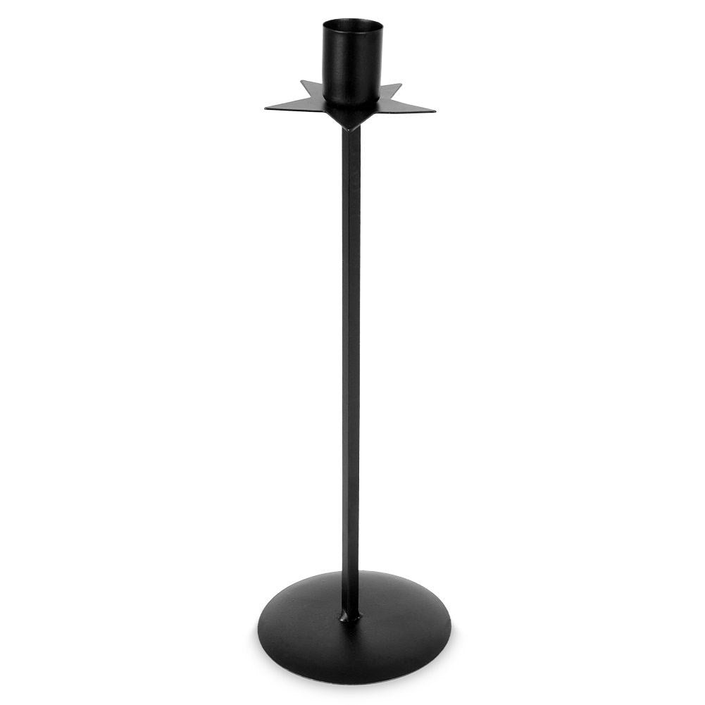 Elegant black metal candlestick with decorative star