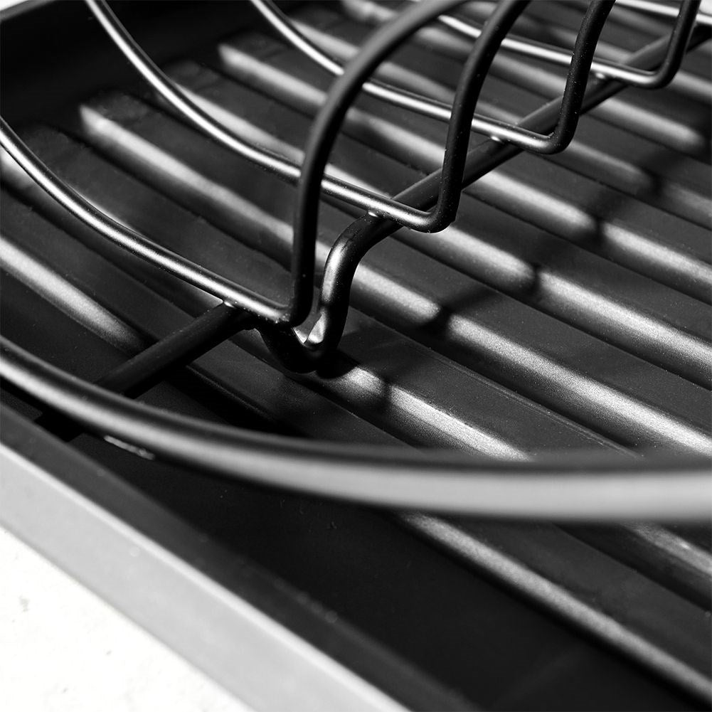 Elegant black metal dish rack with drip tray