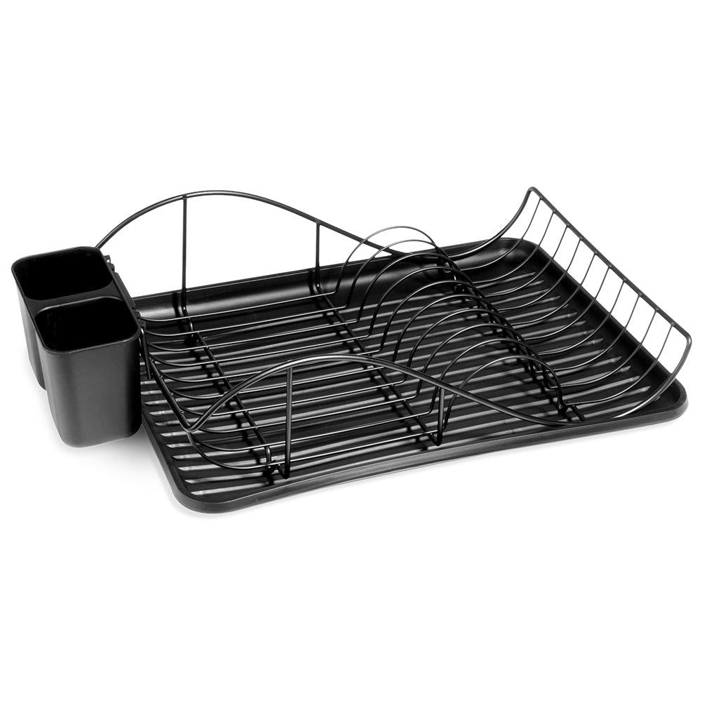 Elegant black metal dish rack with drip tray