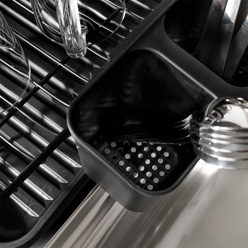 Elegant black metal dish rack with drip tray