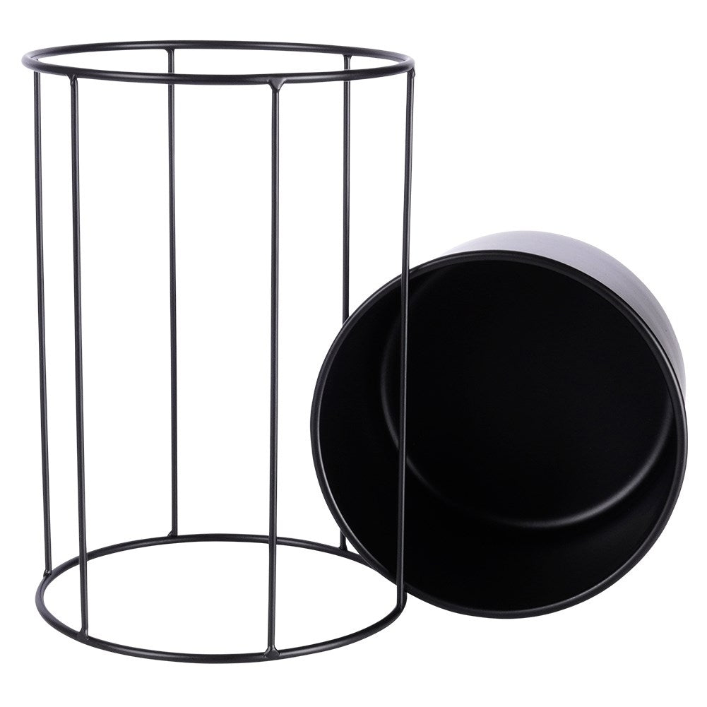 Elegant black metal pot on stand for plants