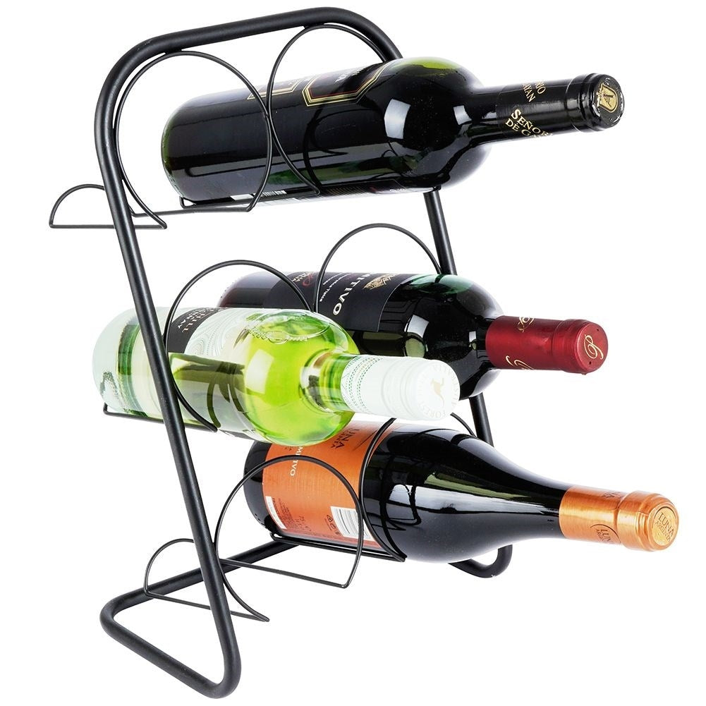 Elegant black metal wine rack for 6 bottles