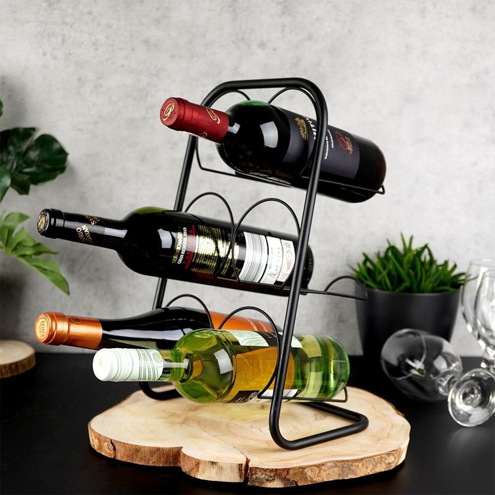 Elegant black metal wine rack for 6 bottles
