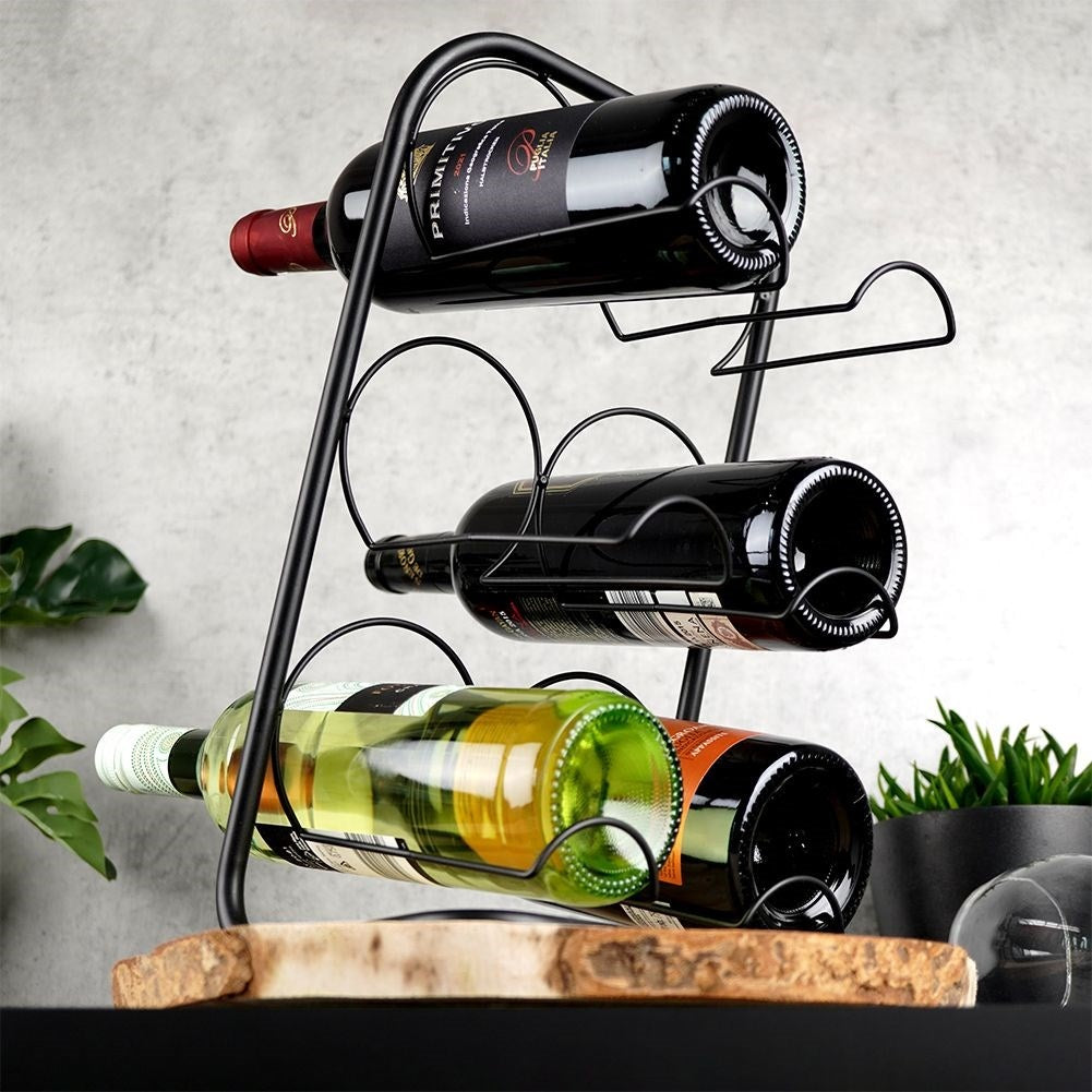Elegant black metal wine rack for 6 bottles