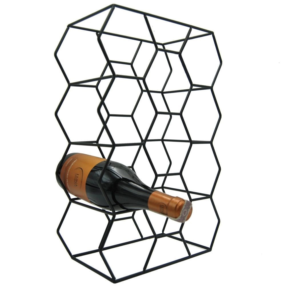 Elegant black wine rack for 11 bottles, floor/bench location