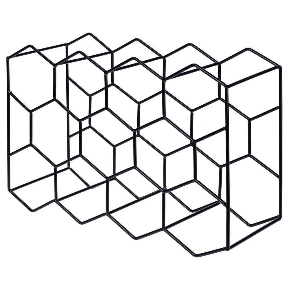 Elegant black wine rack for 11 bottles, floor/bench location