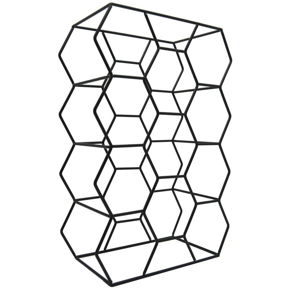 Elegant black wine rack for 11 bottles, floor/bench location