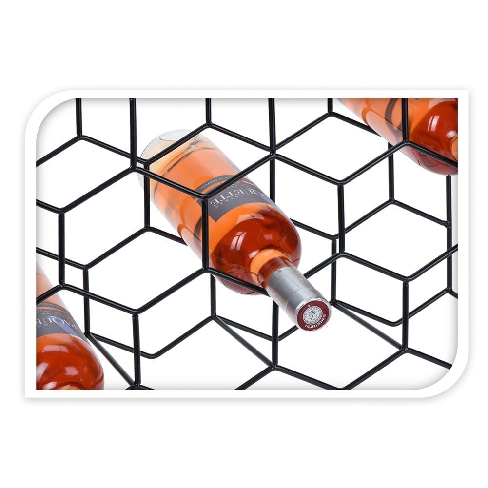Elegant black wine rack for 11 bottles, floor/bench location