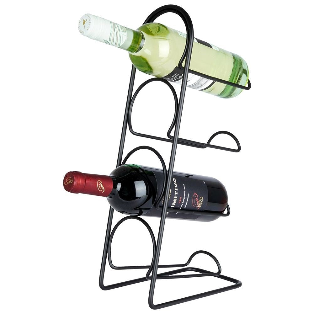 Elegant black wine rack for 4 bottles, floor or bench