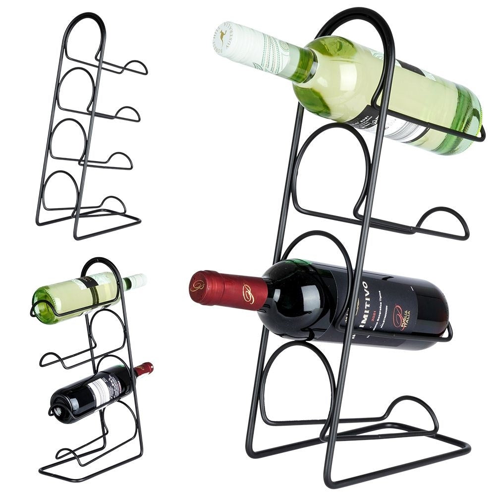 Elegant black wine rack for 4 bottles, floor or bench