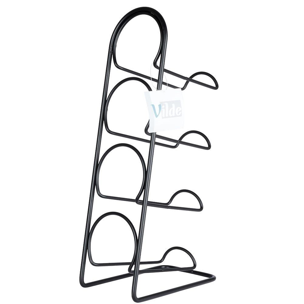 Elegant black wine rack for 4 bottles, floor or bench