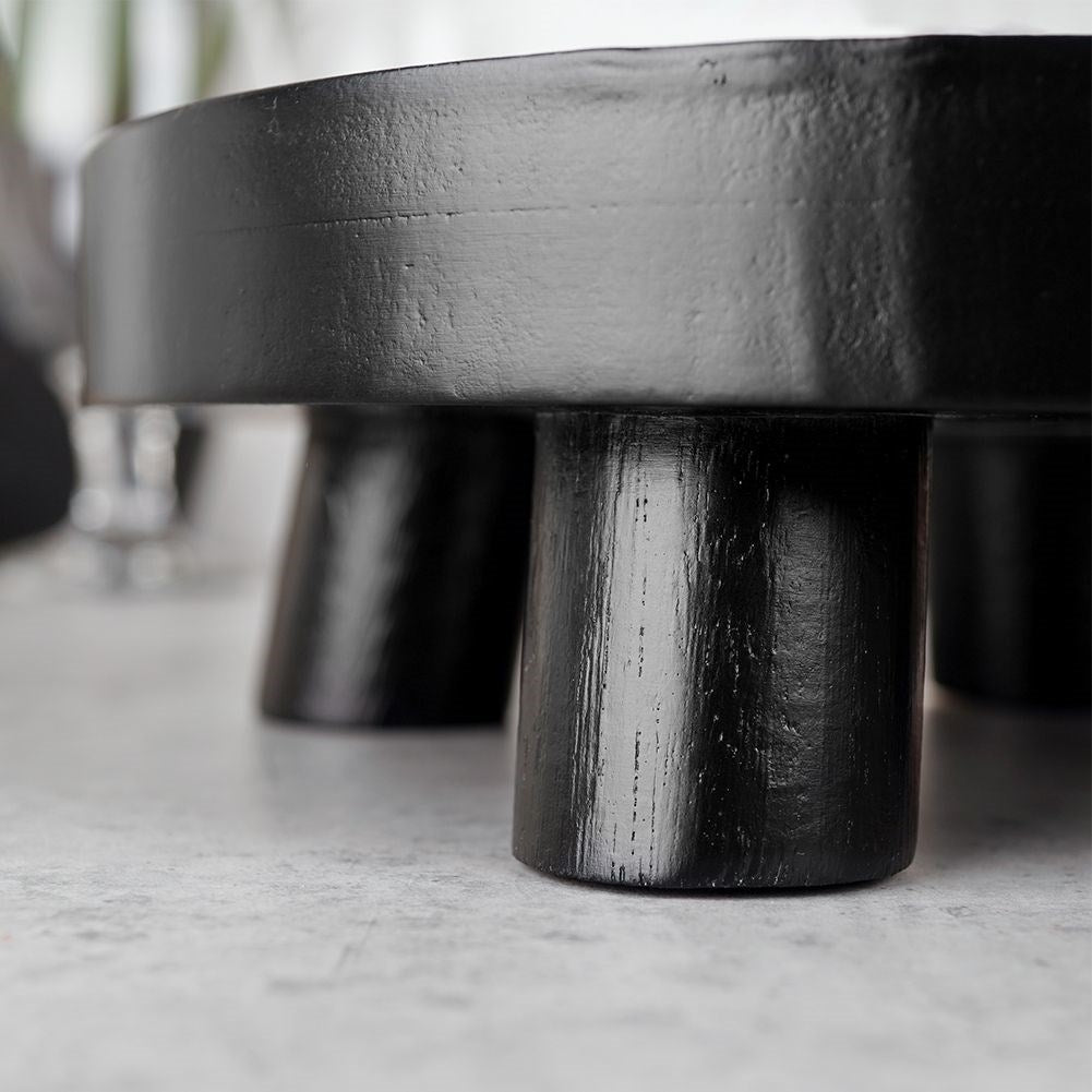Elegant black wooden tray with legs for decoration and light
