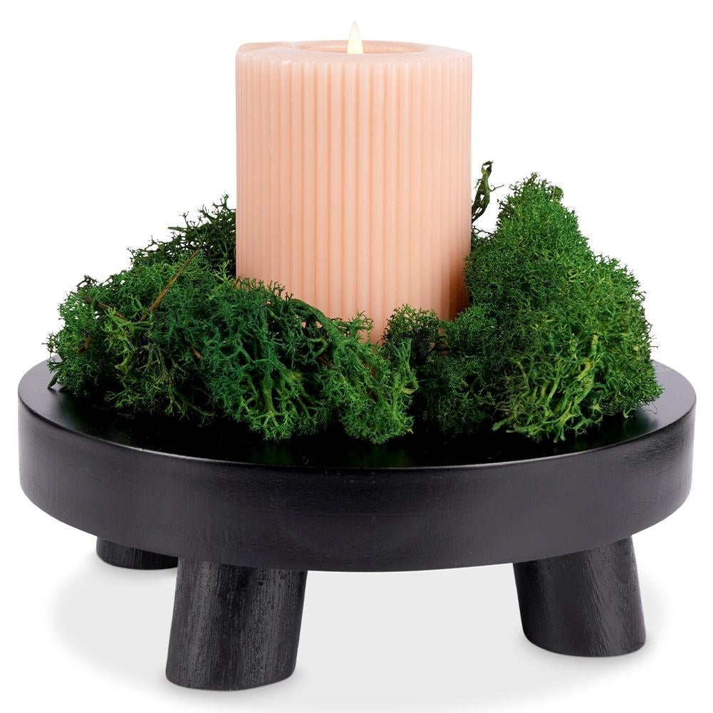 Elegant black wooden tray with legs for decoration and light