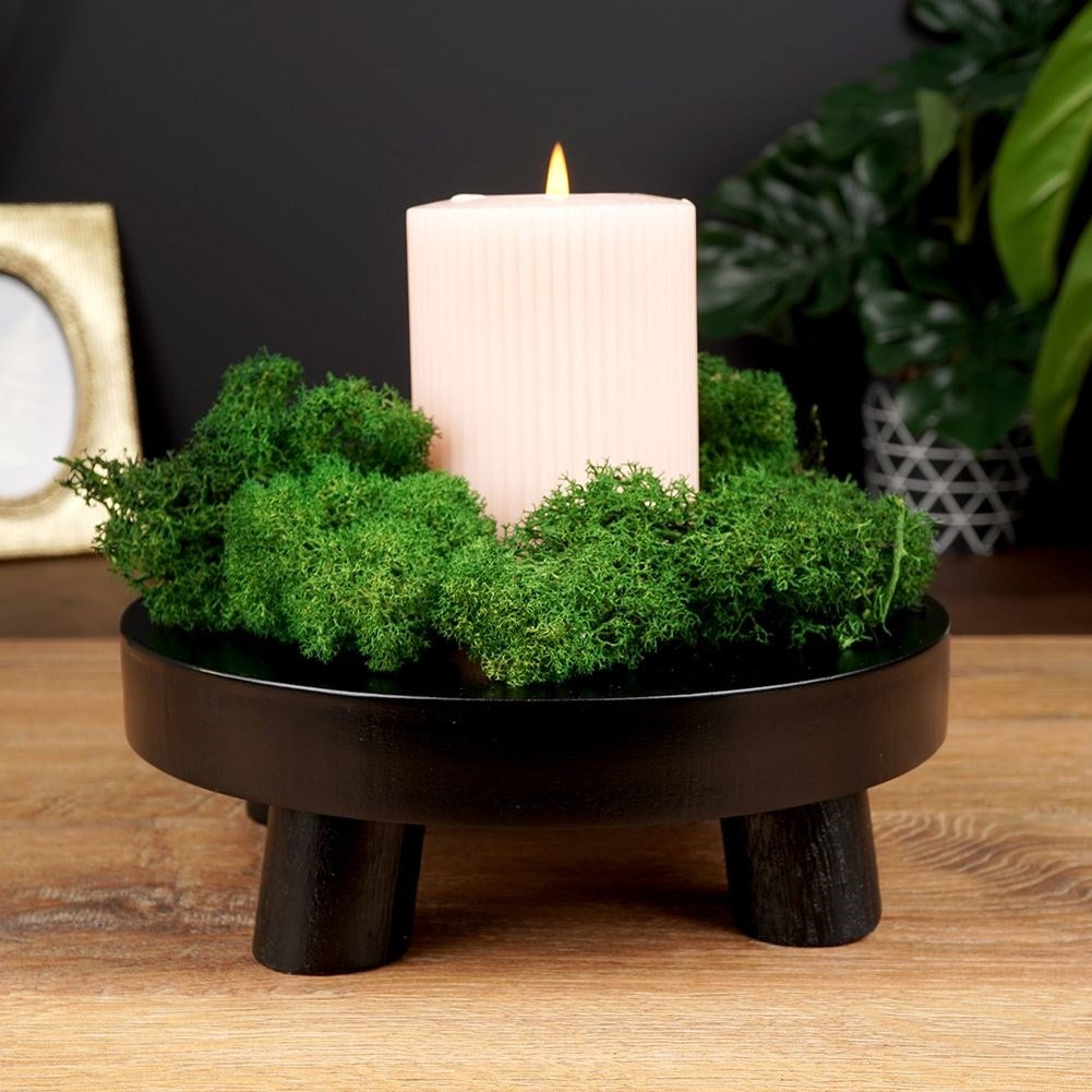 Elegant black wooden tray with legs for decoration and light