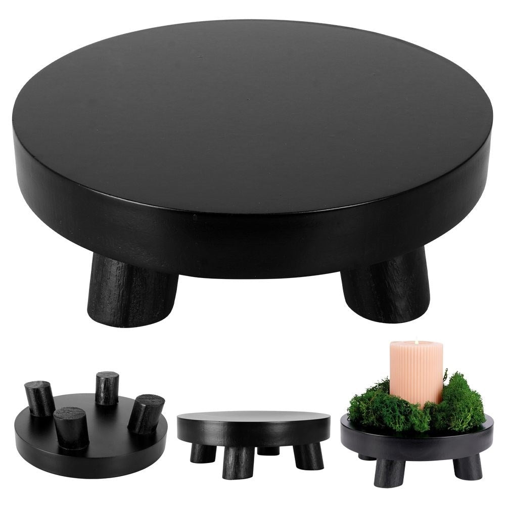 Elegant black wooden tray with legs for decoration and light