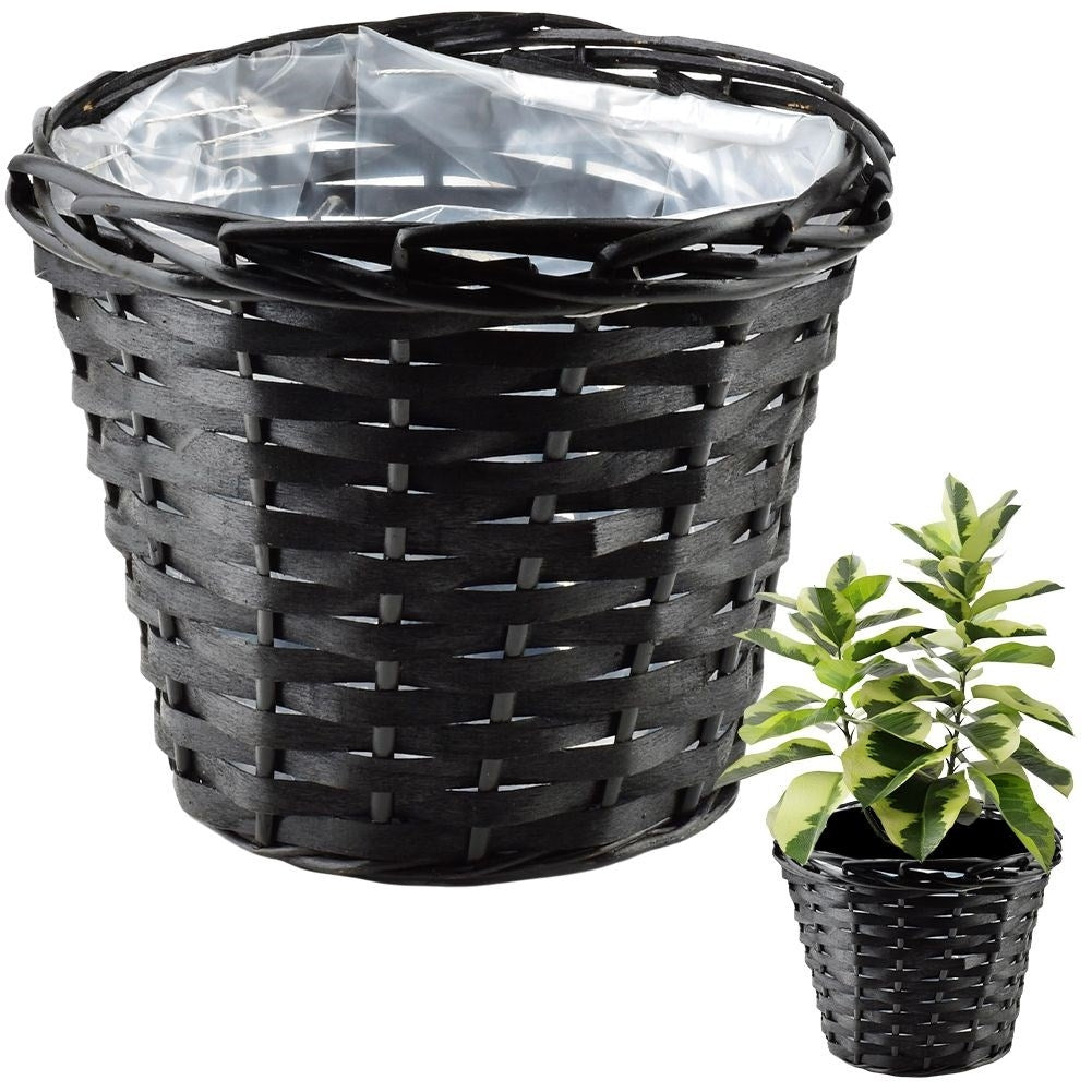 Elegant braided rattan pot with plastic foil for plants