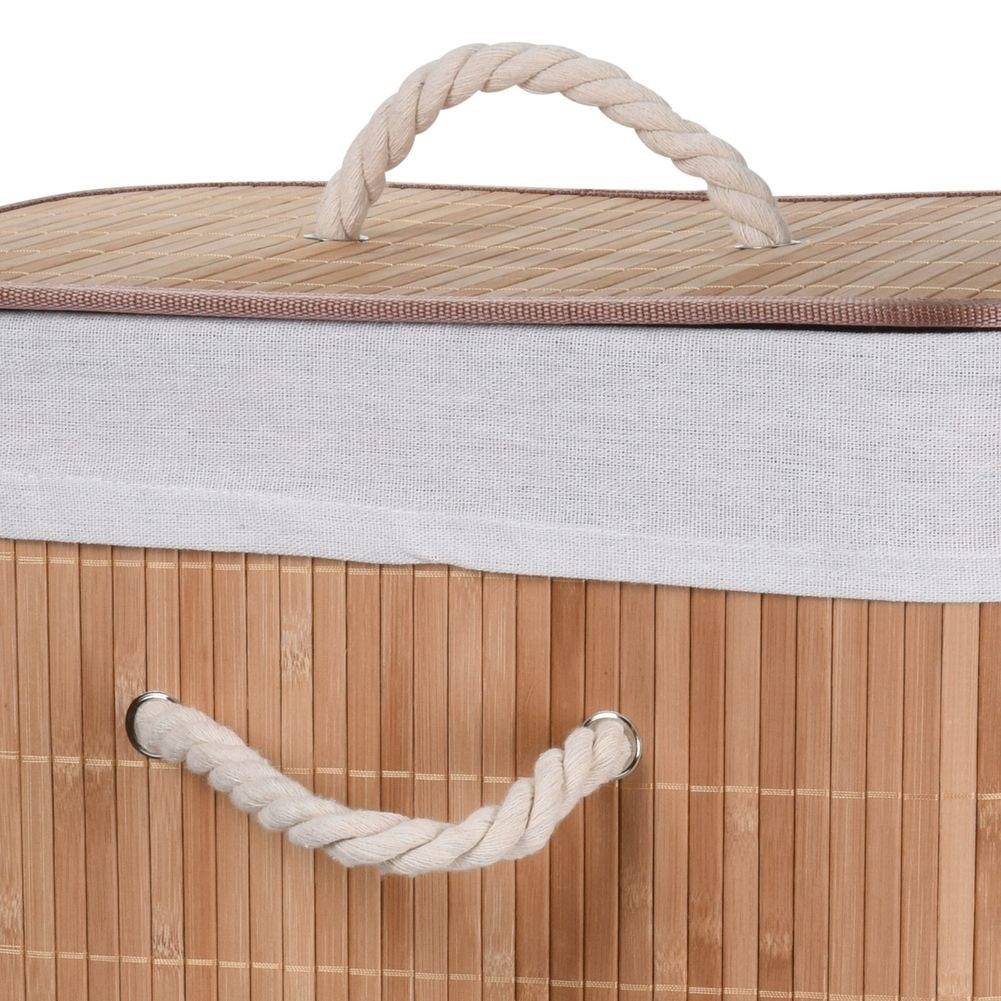Elegant brown bamboo laundry basket with removable lid and inner lining