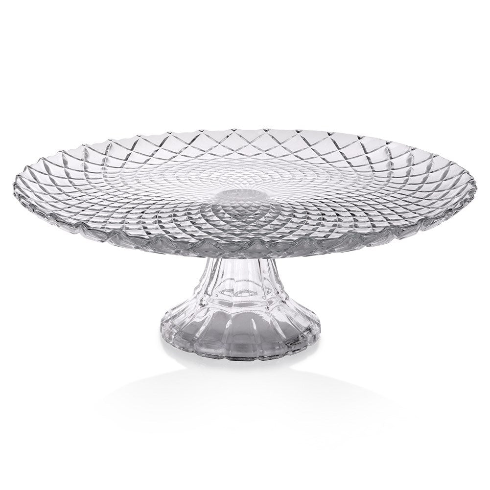 Elegant cake plate in glass with decoration, 26.5 cm diameter