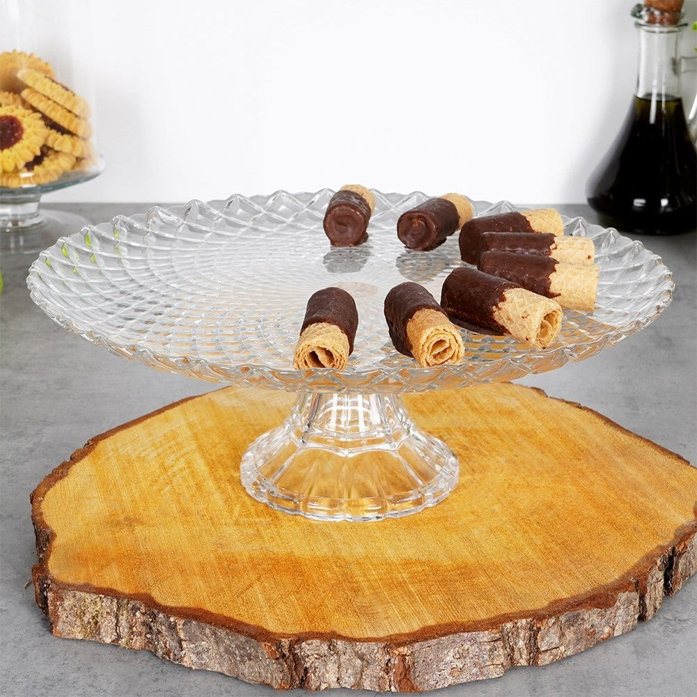Elegant cake plate in glass with decoration, 26.5 cm diameter