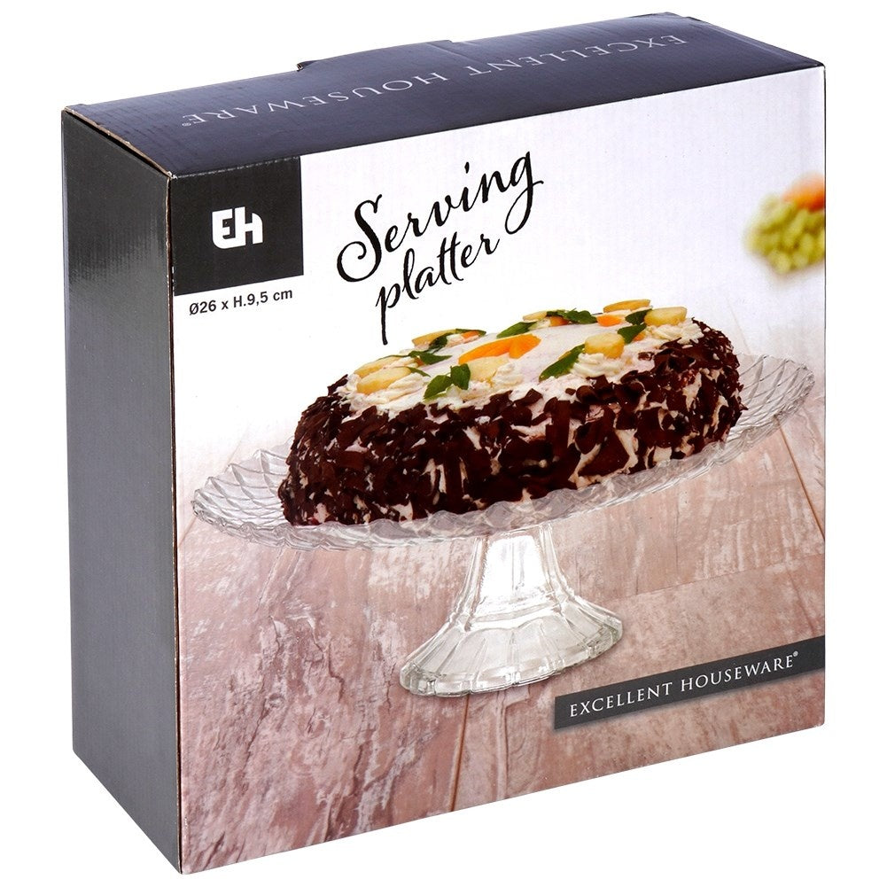 Elegant cake plate in glass with decoration, 26.5 cm diameter