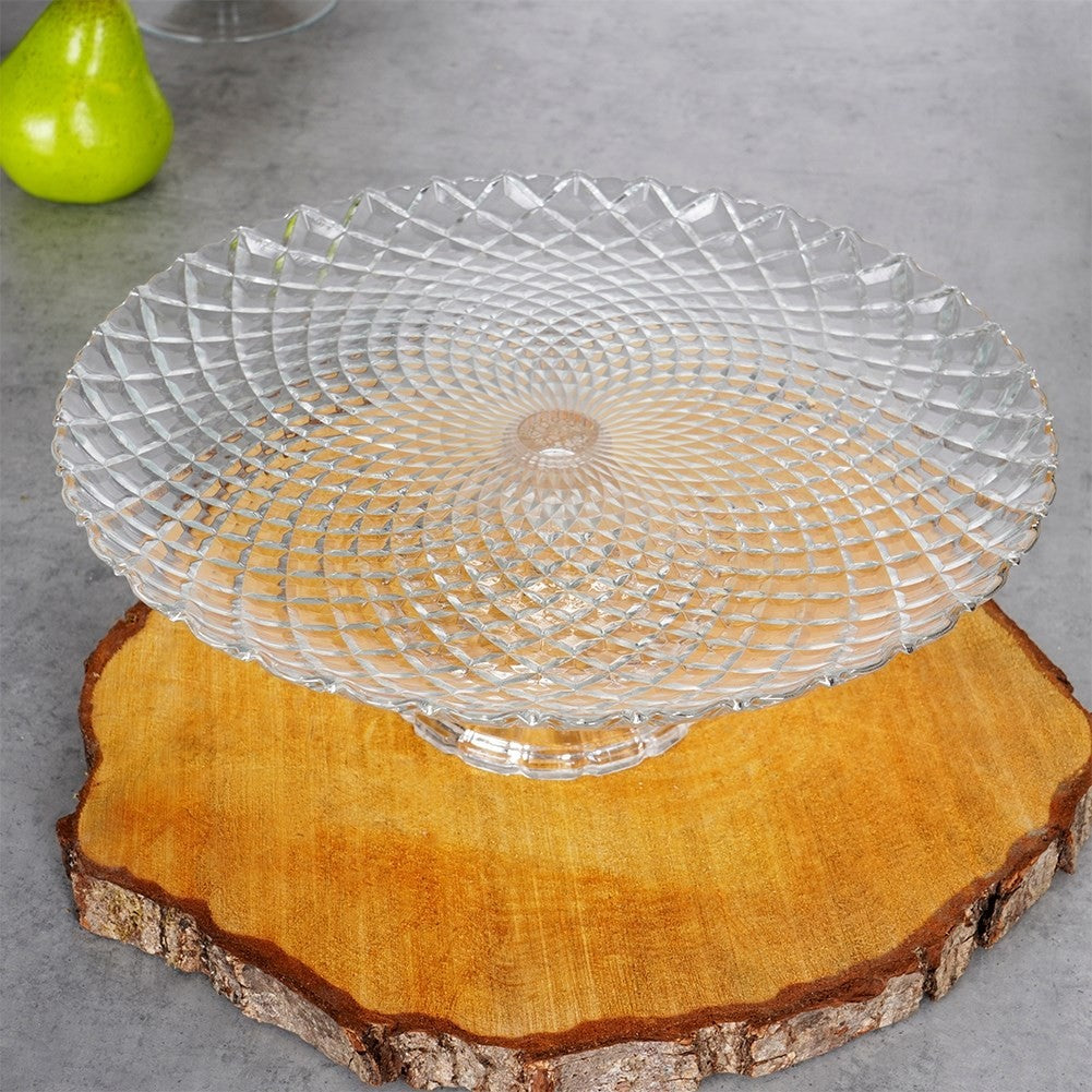 Elegant cake plate in glass with decoration, 26.5 cm diameter